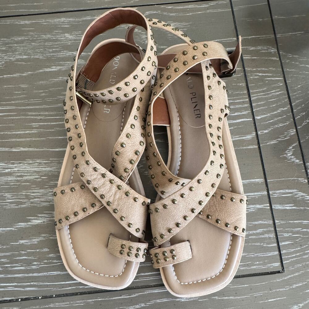Donald Pliner Thalita Suede Studded Comfort Sandals Ankle Wrap Tobacco 8 NWOB